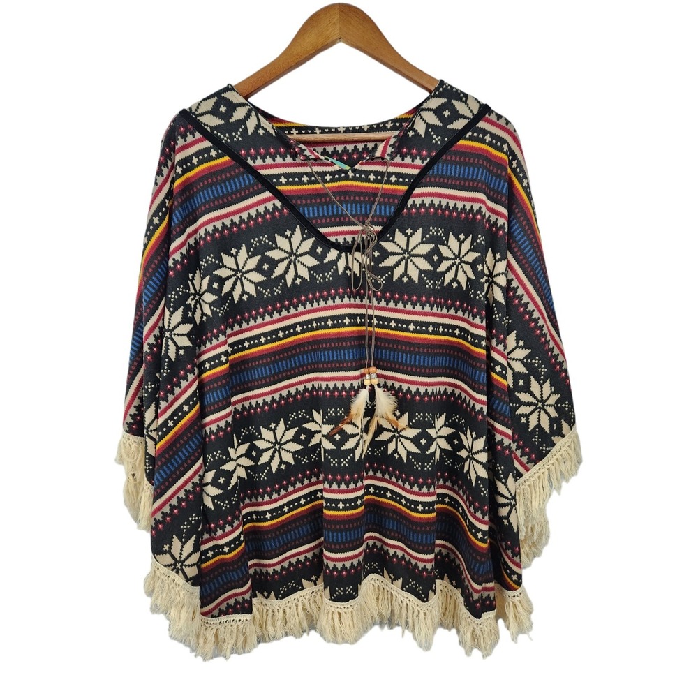 Earthbound Urban Nomad Aztec Poncho One Size Fits All (up to L) Fringe Western